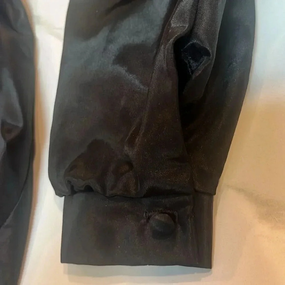 STUNNING VTG Art Deco Layered Geometric Colorblock Satin Secretary Blouse 8 - Picture 9 of 10